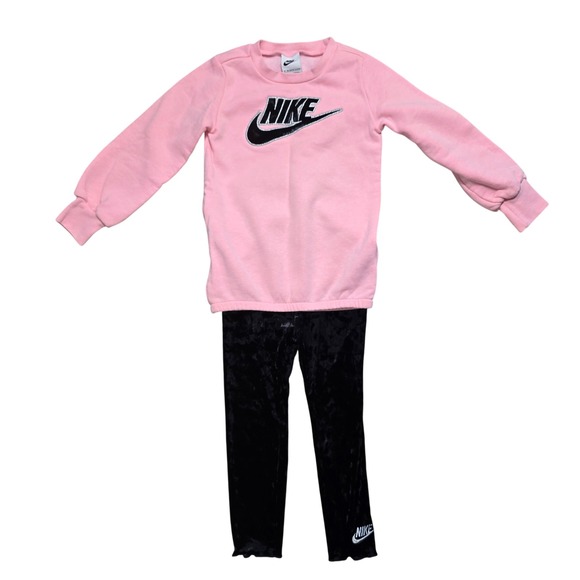 Nike Girls Pink Fleece‎ Sweatshirt & Black Velour Leggings Set Size 4T - Picture 6 of 10